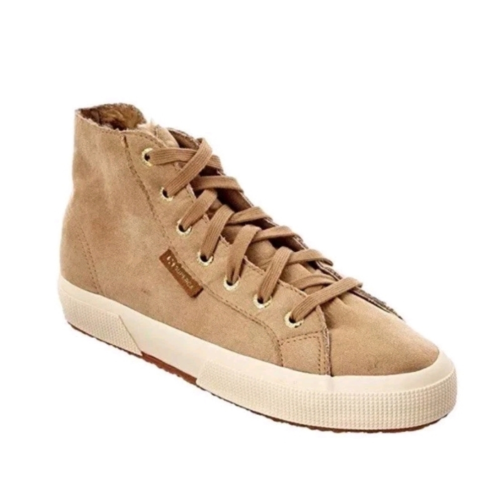 Superga 2795 Synth Shearling Beige High Top Fashion Sneakers Microfleece 8.5 New